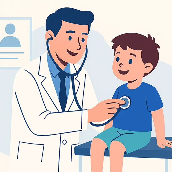 Ilustracija lekara pedijatra u bolničkom okruženju